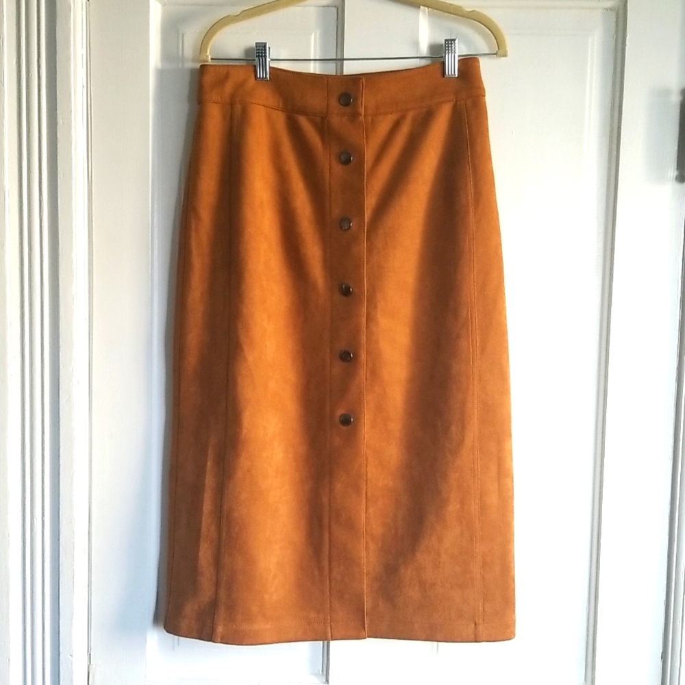 7 For All Mankind Faux Suede Button Down Skirt, M
